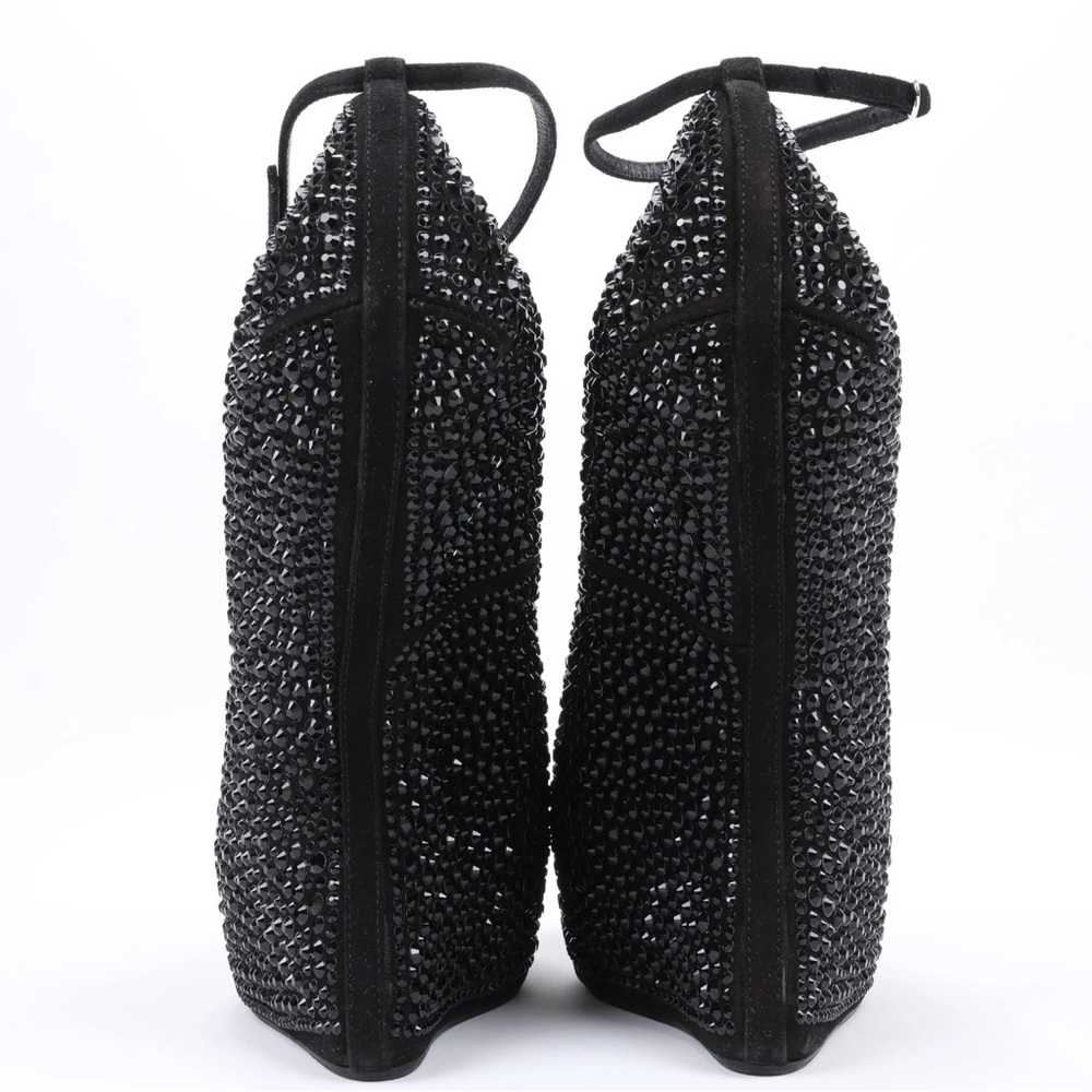 Black Crystal Embellished Ankle-Strap Wedge Pump - Picture 4 of 4